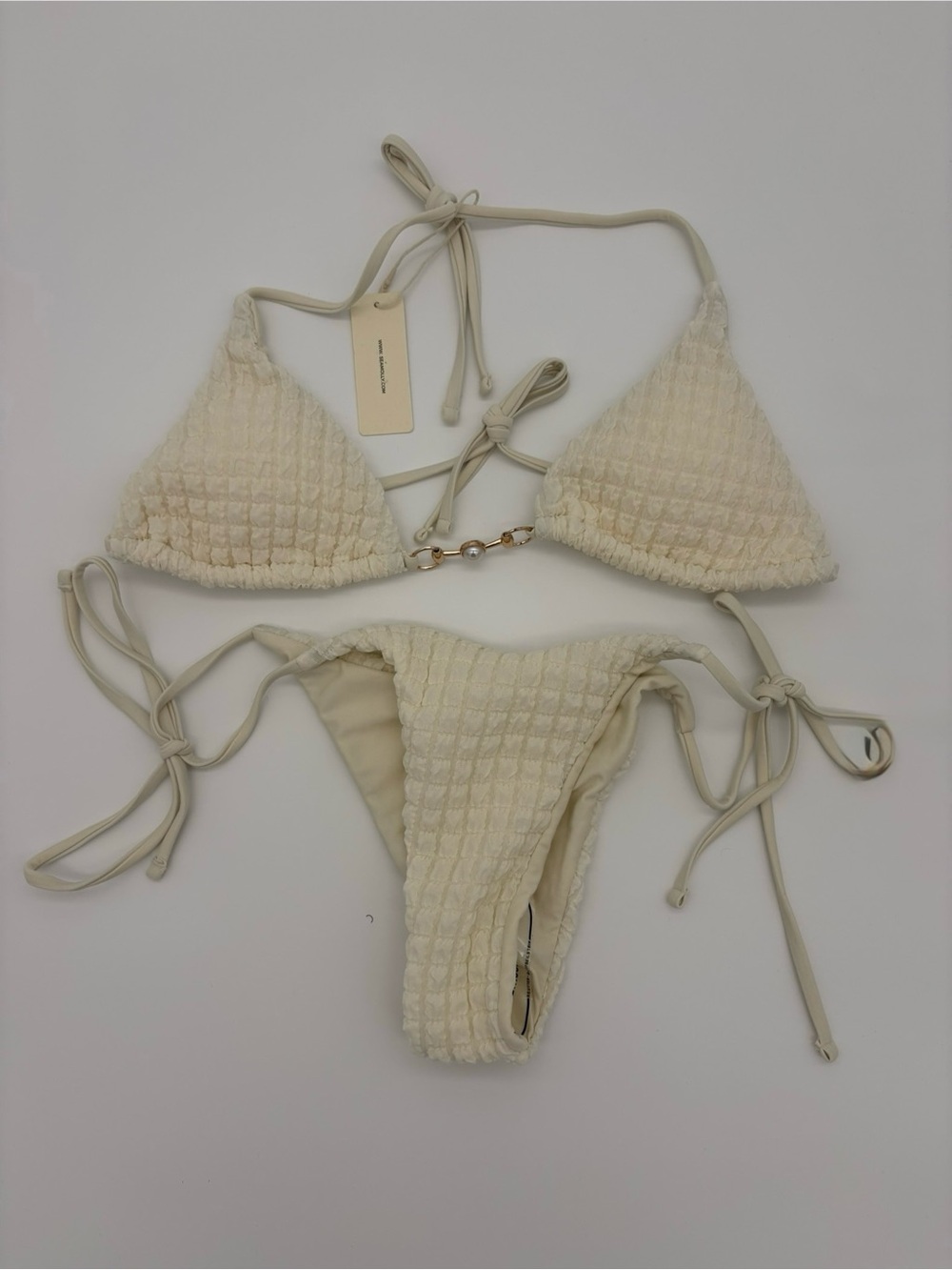 Cream Textured Tie Bikini Set - Brand: Seamolly NWT